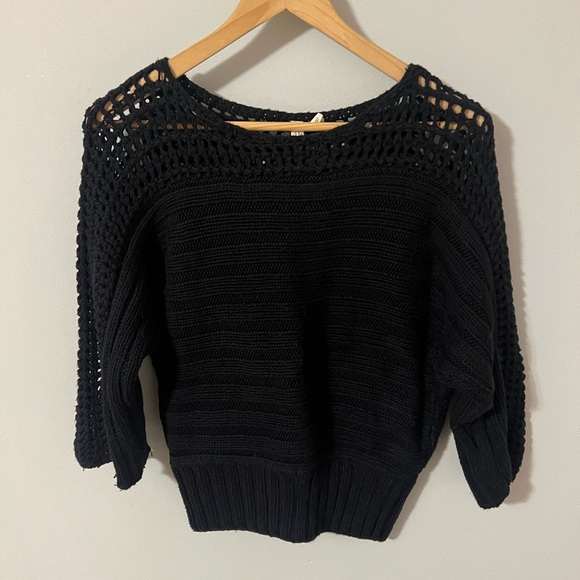 Anthropologie Moth Chatwin Bateau Black Open Knit Sweater XXS - Picture 3 of 11